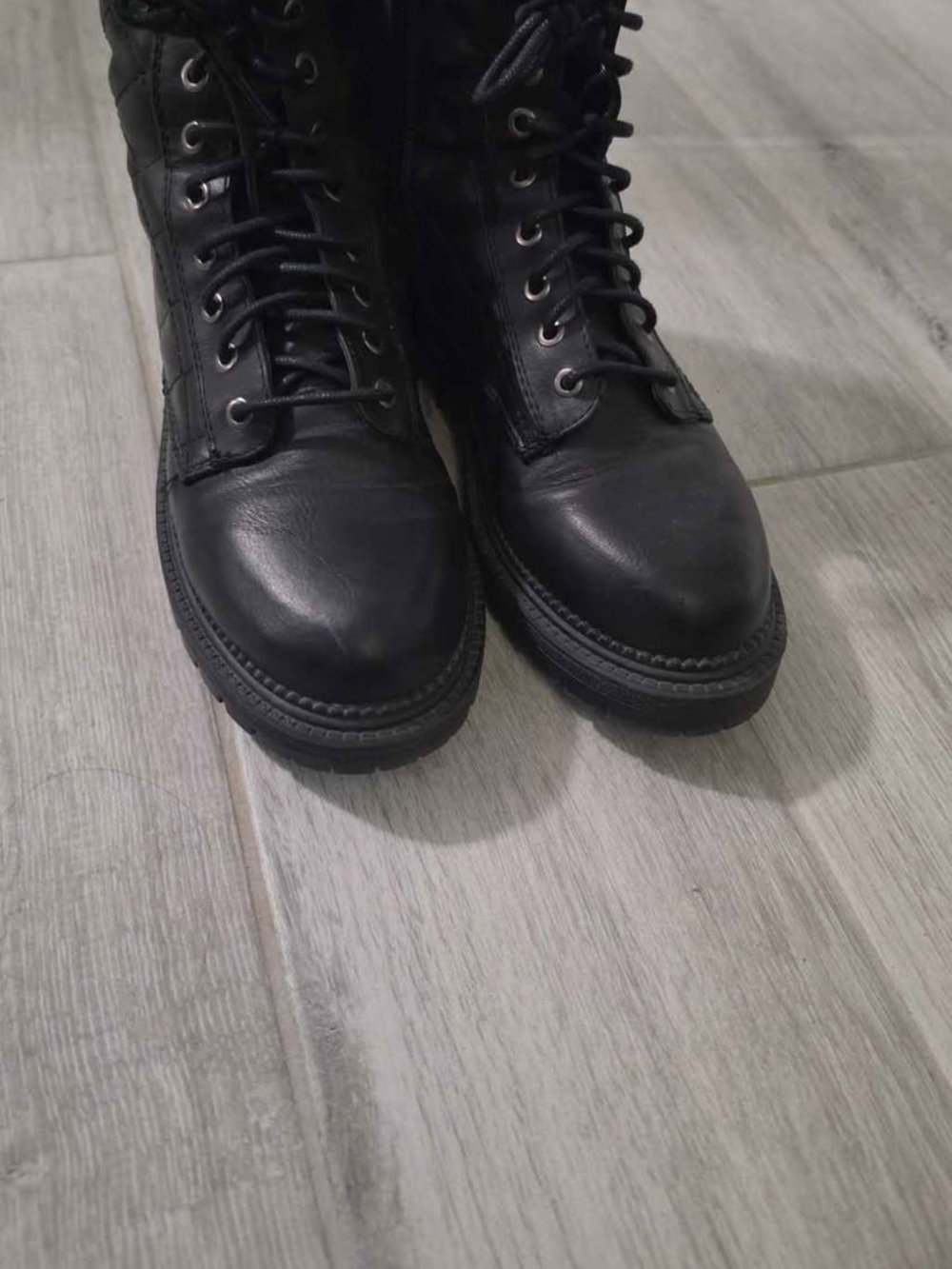 Women's Black Lace-Up Moto Combat Boots